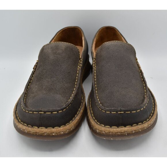 Born Mens Size 10.5 Baylor Dark Grey Distressed Suede Slip On Loafers Shoes
